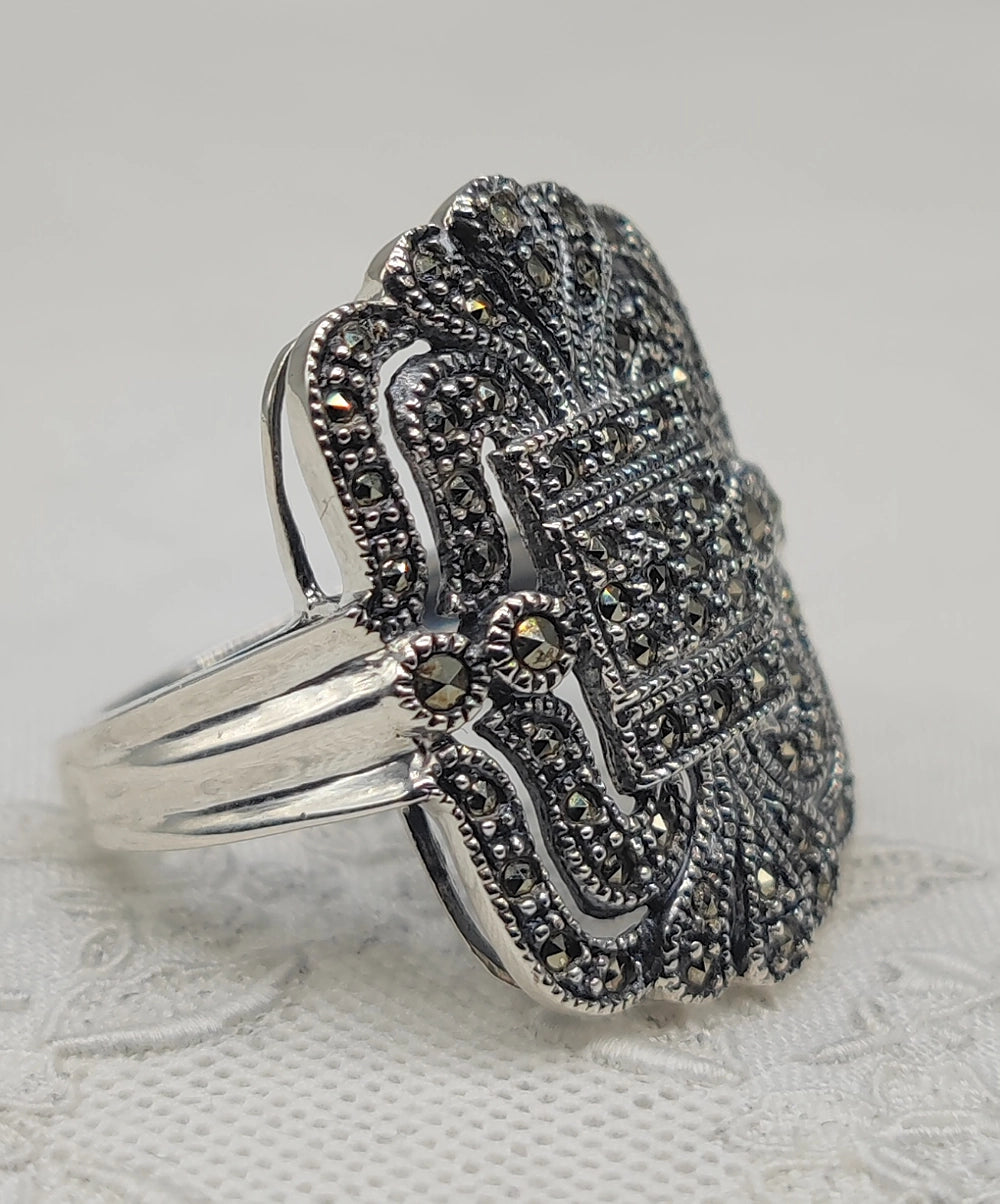 Bague Art Deco Argent 925 et Marcassites Au Bonheur Des Dames Toulouse