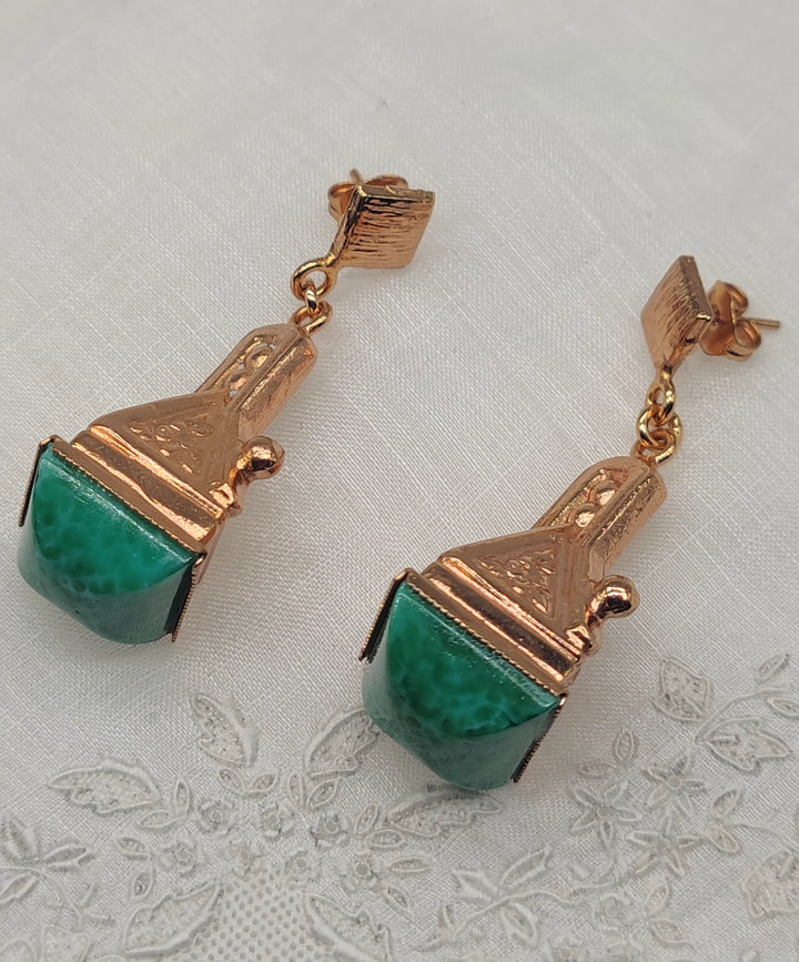 Boucles d'Oreilles Baroque Oro Rosso Cabochon Vert