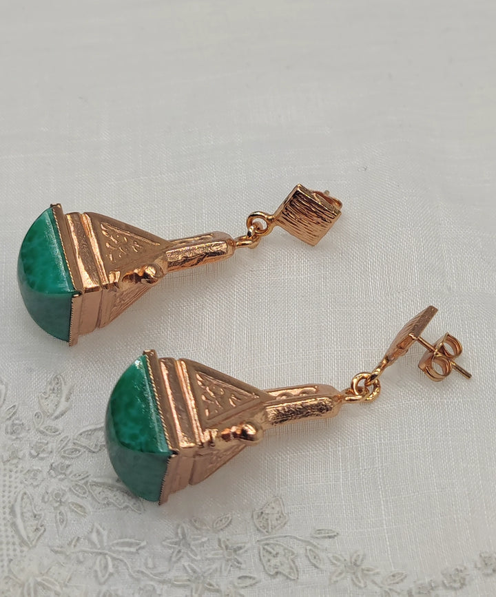 Boucles d'Oreilles Baroque Oro Rosso Cabochon Vert