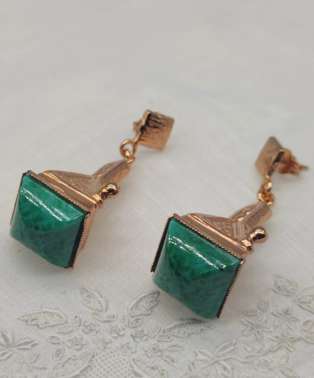 Boucles d'Oreilles Baroque Oro Rosso Cabochon Vert