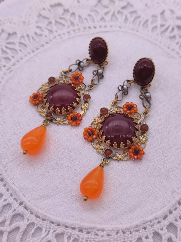 Boucles d'Oreilles Baroque Cornaline et Agate Orange