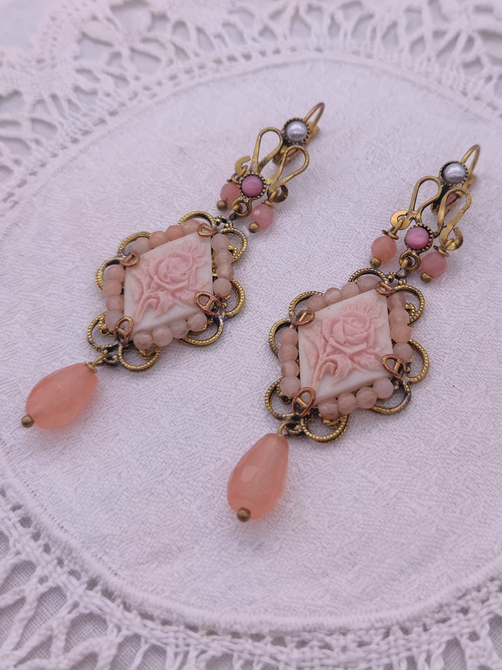 Boucles d'Oreilles Camée Fleurs