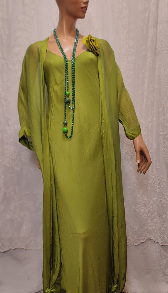 Robe Vert Pomme en Soie et Viscose