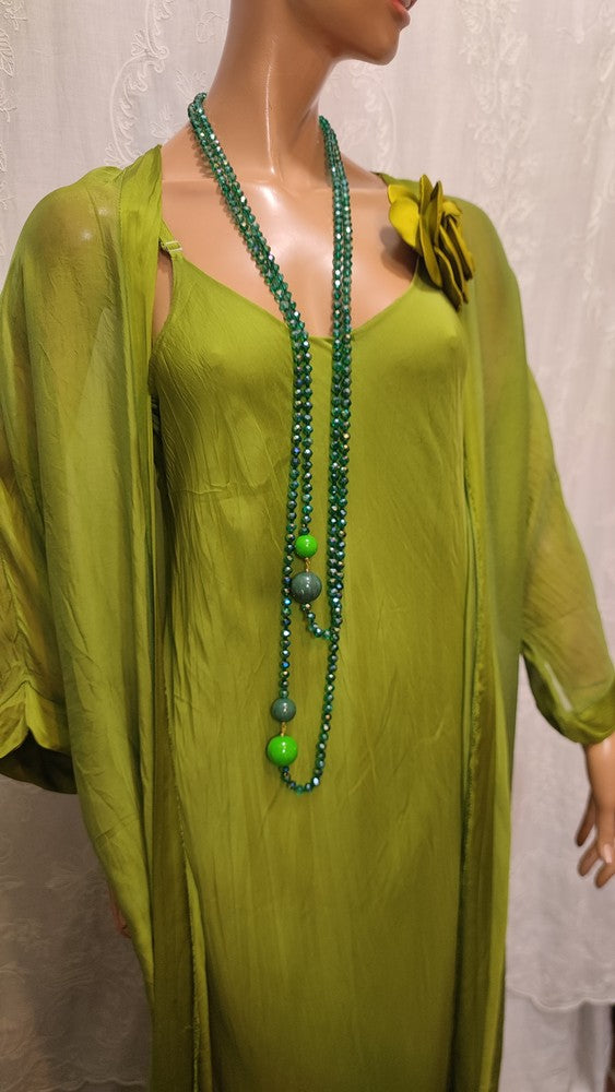 Robe Vert Pomme en Soie et Viscose