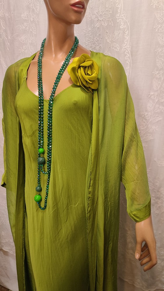 Robe Vert Pomme en Soie et Viscose