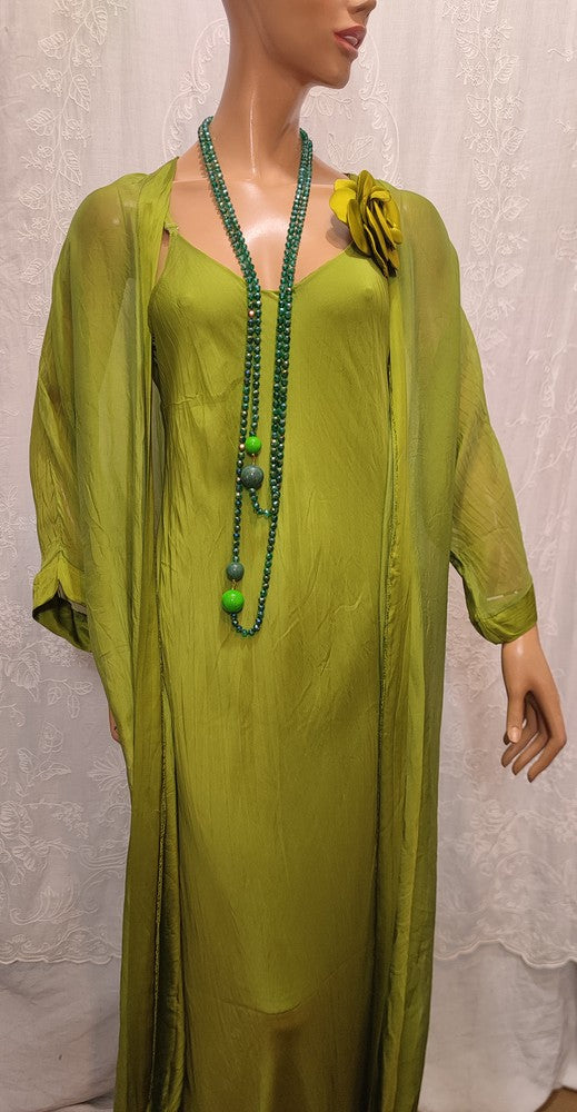 Robe Vert Pomme en Soie et Viscose