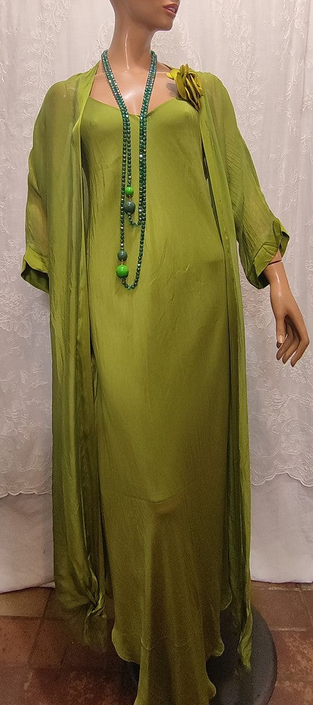Robe Vert Pomme en Soie et Viscose
