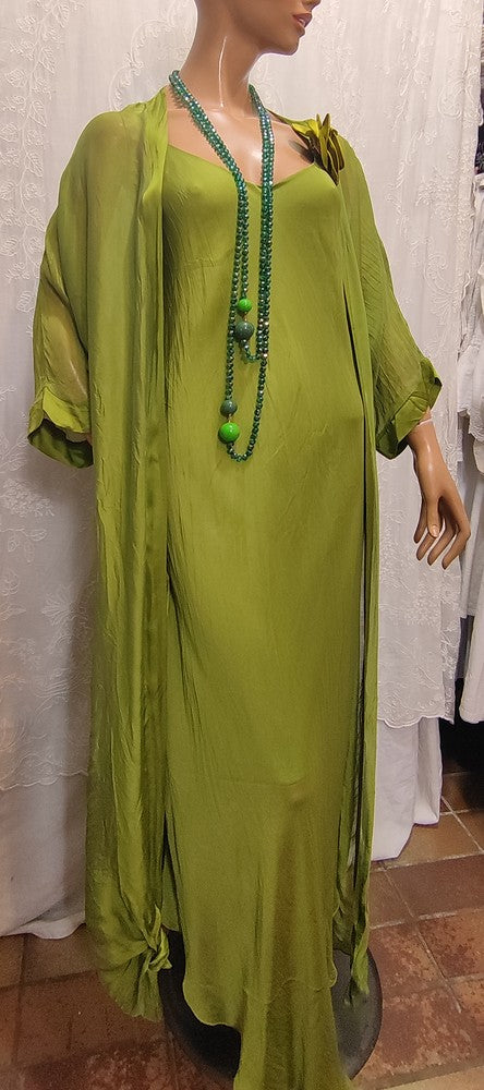 Robe Vert Pomme en Soie et Viscose