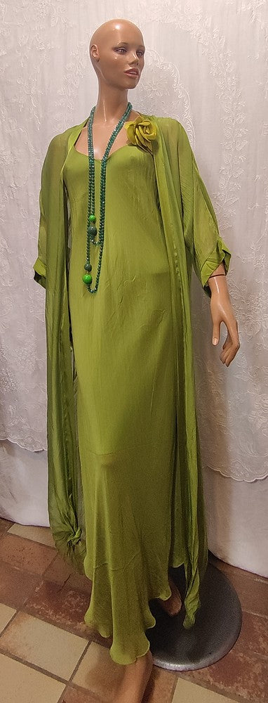 Robe Vert Pomme en Soie et Viscose