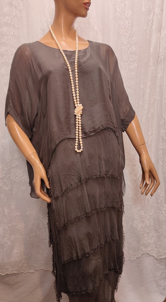 Robe Marron en Soie et Viscose
