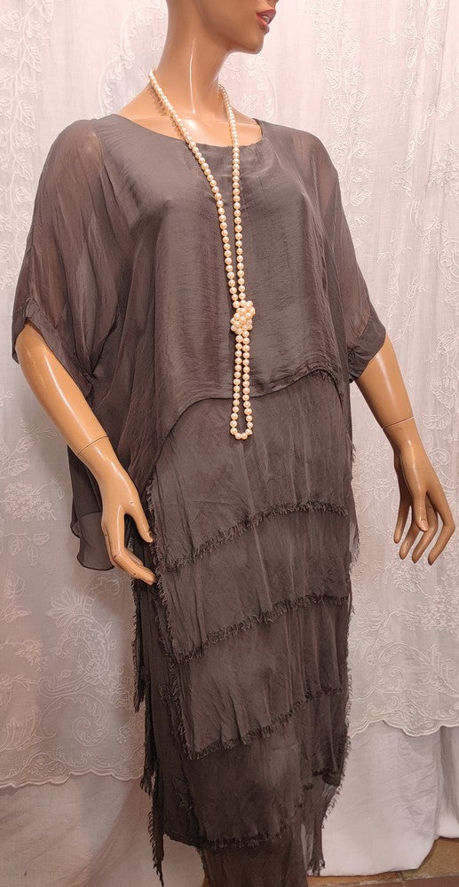 Robe Marron en Soie et Viscose