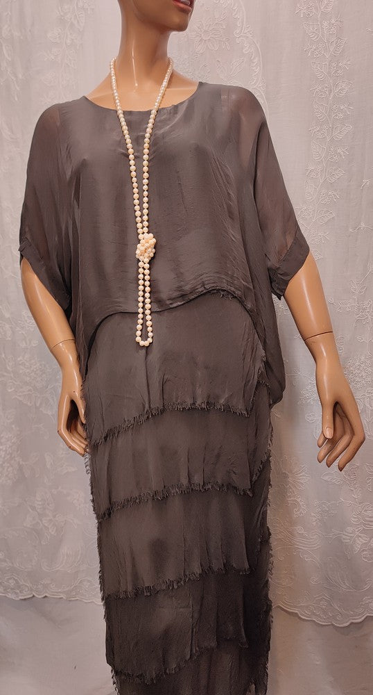 Robe Marron en Soie et Viscose