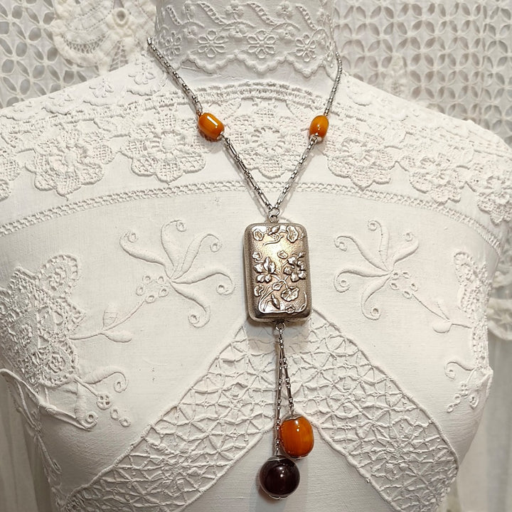 Collier Ambre - Art Déco | Métal Argenté