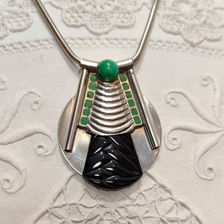 Collier Rotunda - Art Déco | Métal Argenté et Carnet de Bal