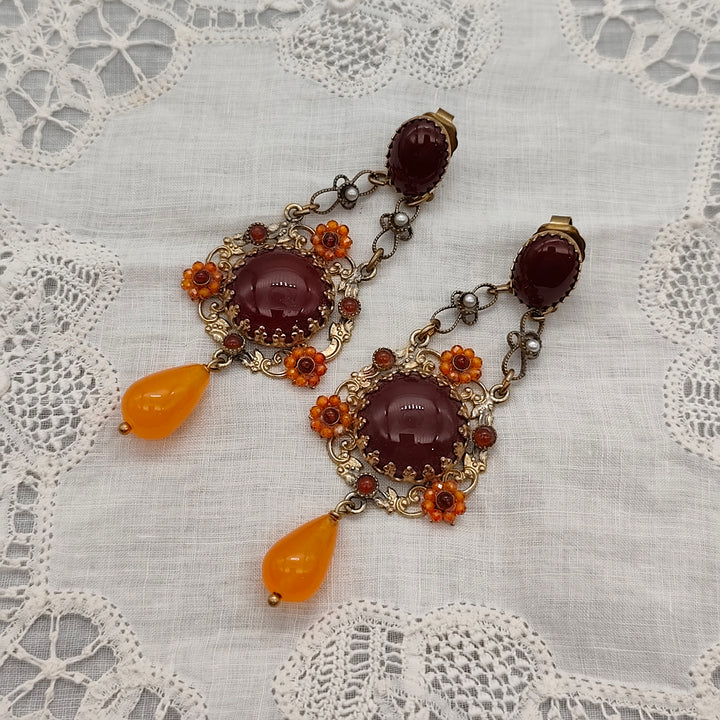 Boucles d'Oreilles Alessandra - Baroque | Laiton, Perles et Cornalines - Au Bonheur Des Dames Toulouse