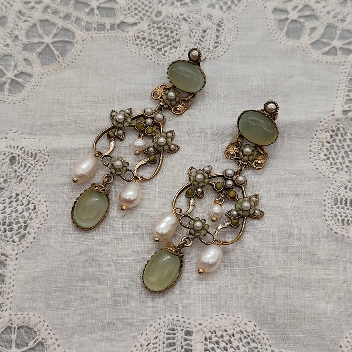 Boucles D'oreilles Giulietta - Baroque | Laiton, Jade et Perles