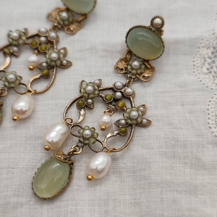 Boucles D'oreilles Giulietta - Baroque | Laiton, Jade et Perles