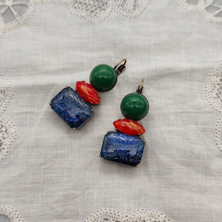 Boucles d'Oreilles Dimi Green, Red & Blue