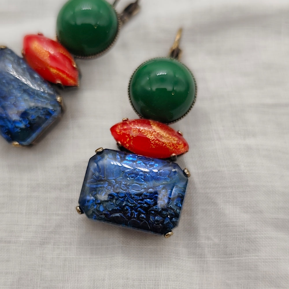 Boucles d'Oreilles Dimi Green, Red & Blue