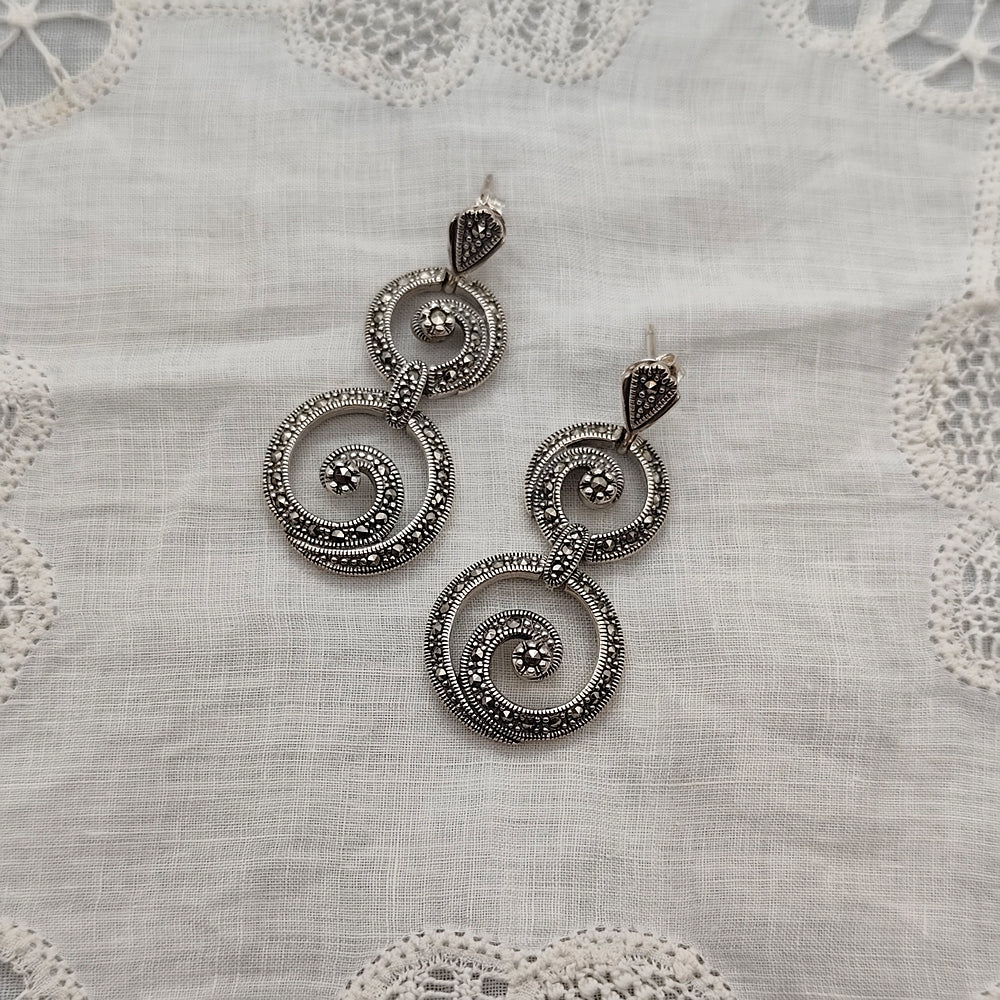 Boucles D'oreille Art Déco Argent et Marcassites