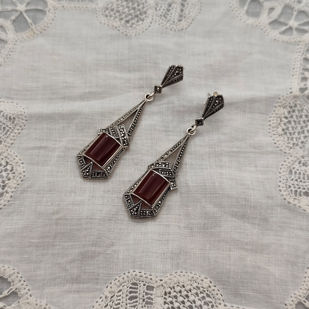 Boucles D'oreille Style Art Déco en Argent et Cornaline - Au Bonheur Des Dames Toulouse