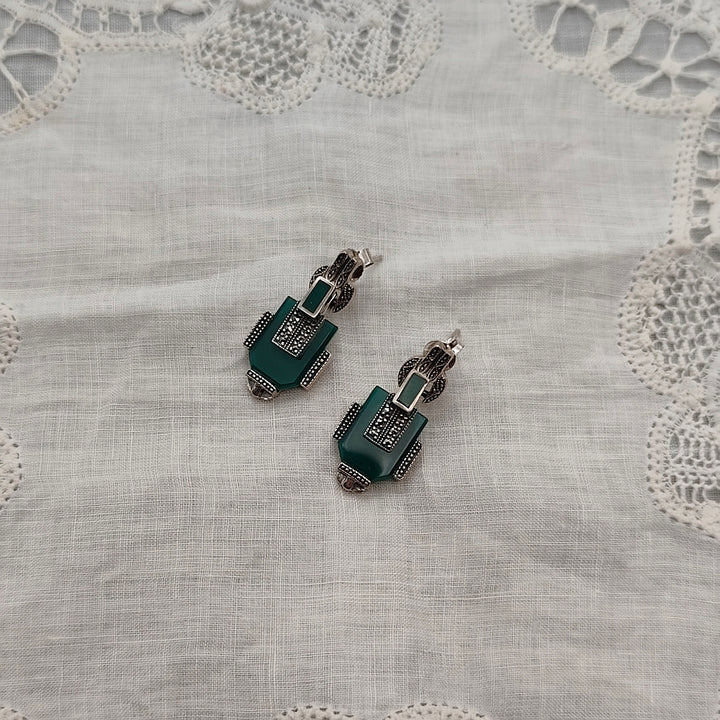 Boucles d'oreilles Art déco Agate verte - Au Bonheur Des Dames Toulouse