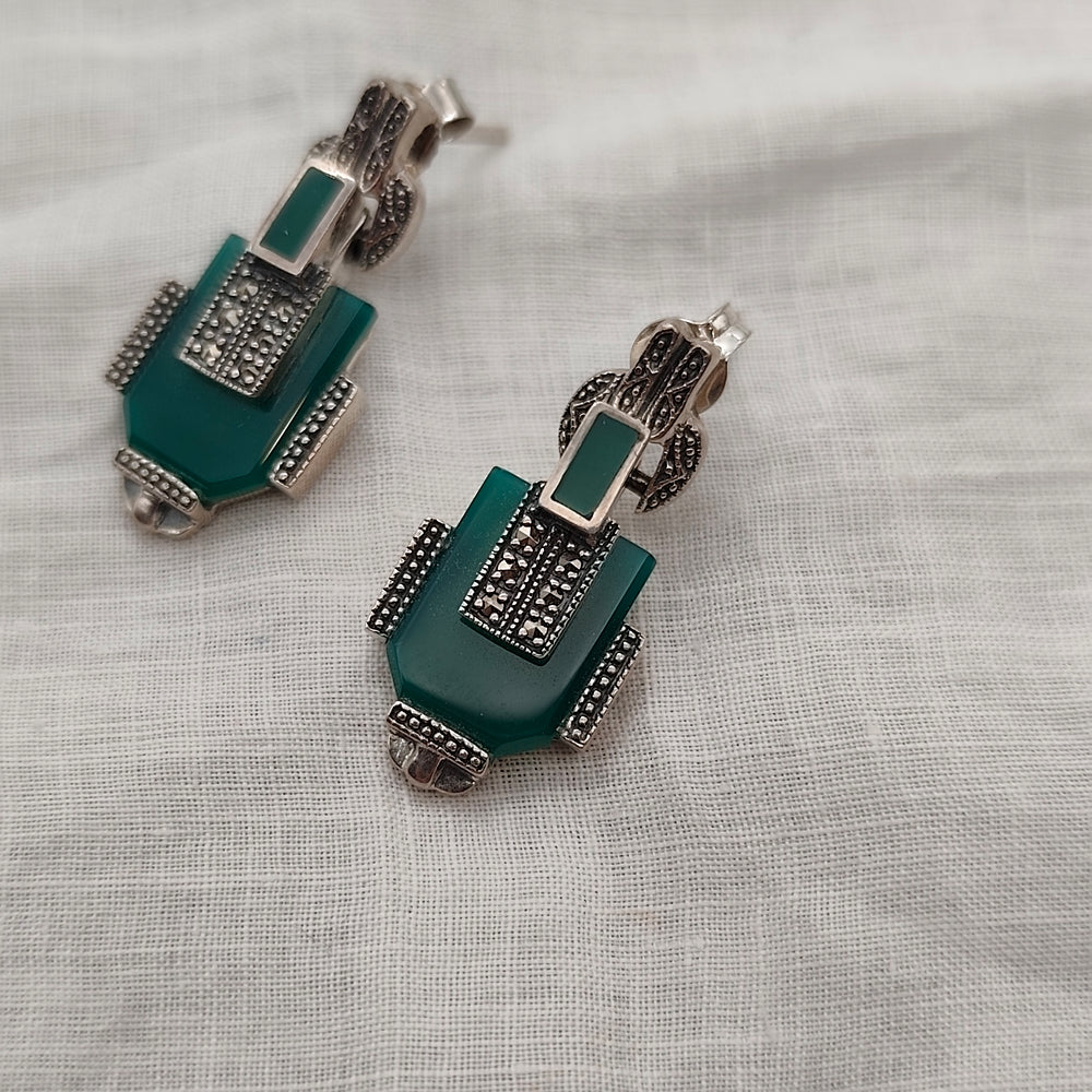 Boucles d'oreilles Art déco Agate verte - Au Bonheur Des Dames Toulouse