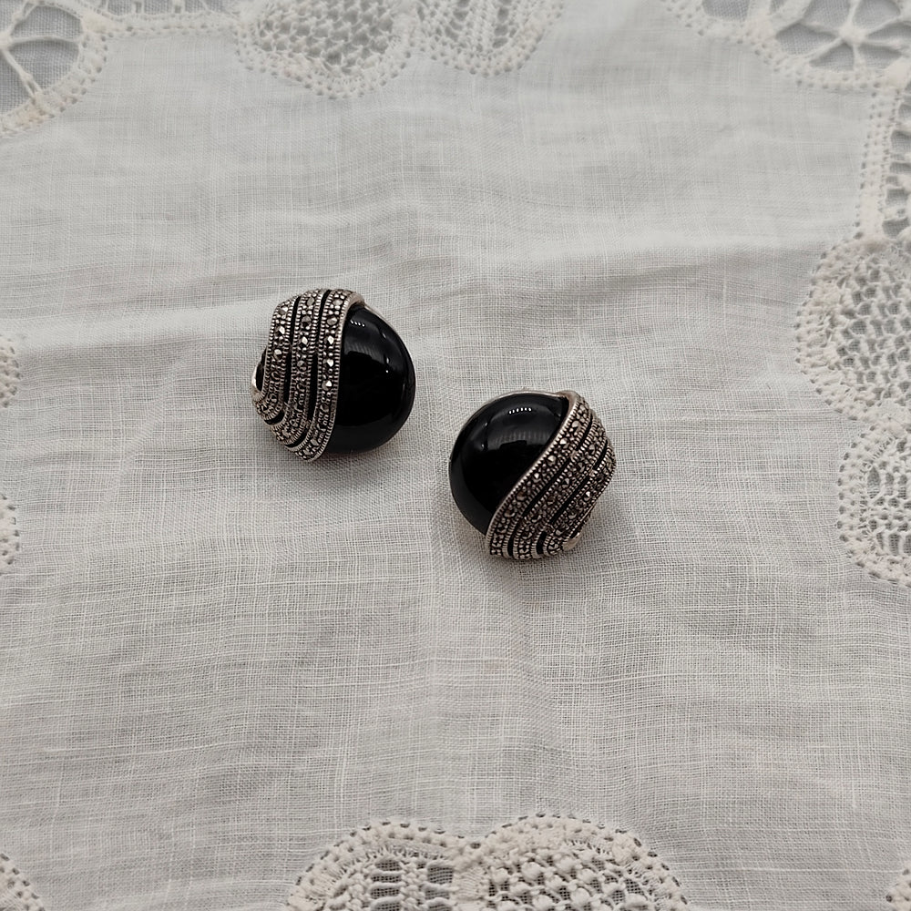 Boucles D'oreille Art Déco Boutons D'Onyx - Au Bonheur Des Dames Toulouse