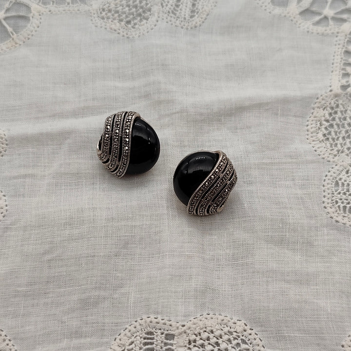 Boucles D'oreille Art Déco Boutons D'Onyx - Au Bonheur Des Dames Toulouse