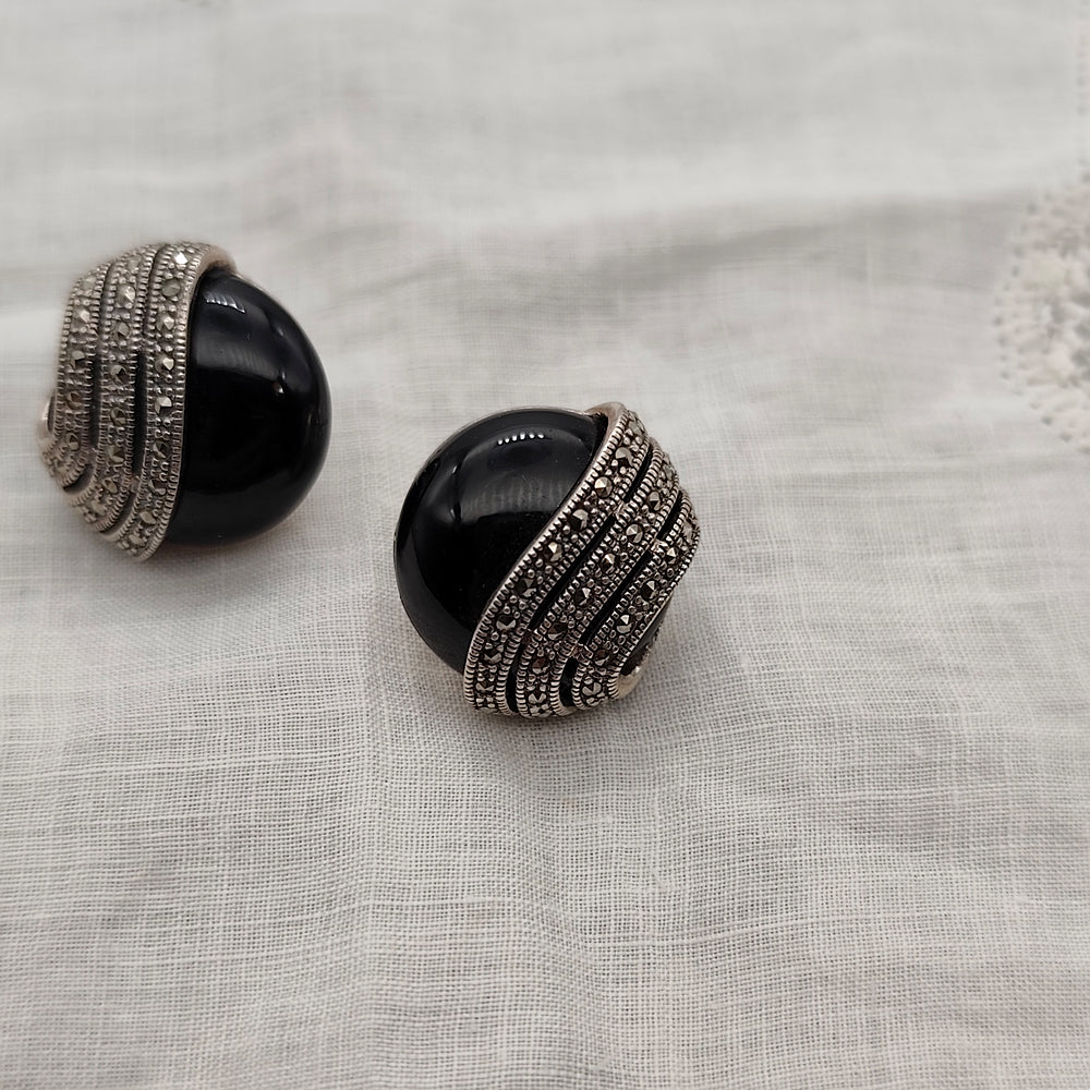 Boucles D'oreille Art Déco Boutons D'Onyx - Au Bonheur Des Dames Toulouse