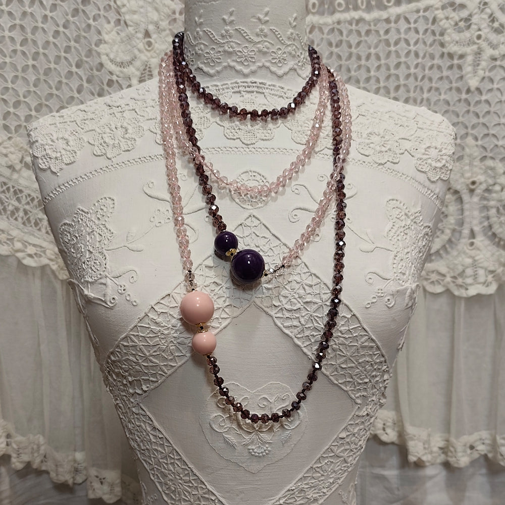 Collier Cristallo Lungo Rosa - Fantaisie | Cristal et Résine