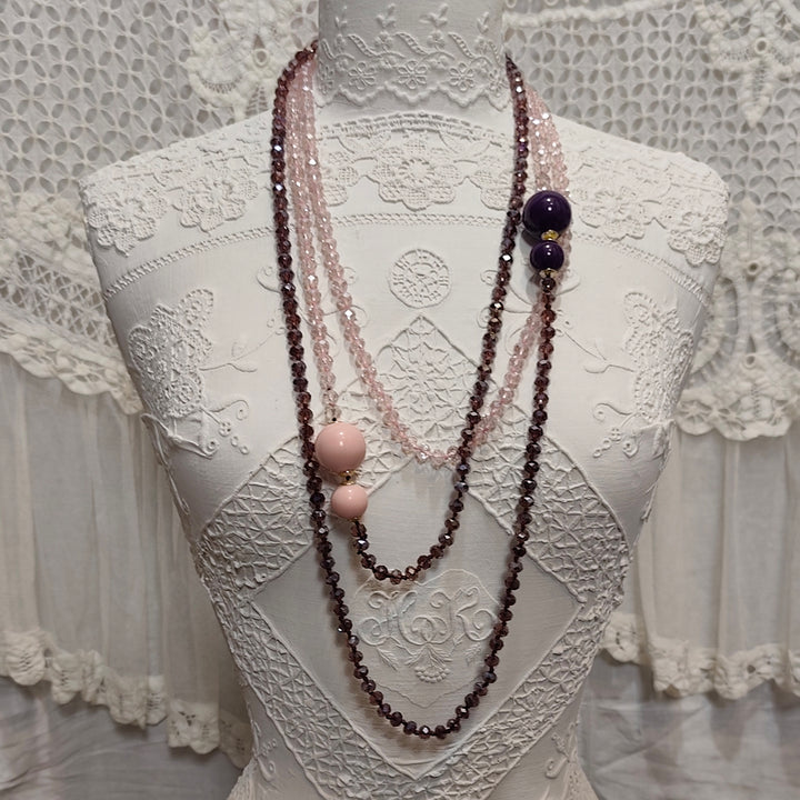 Collier Cristallo Lungo Rosa - Fantaisie | Cristal et Résine