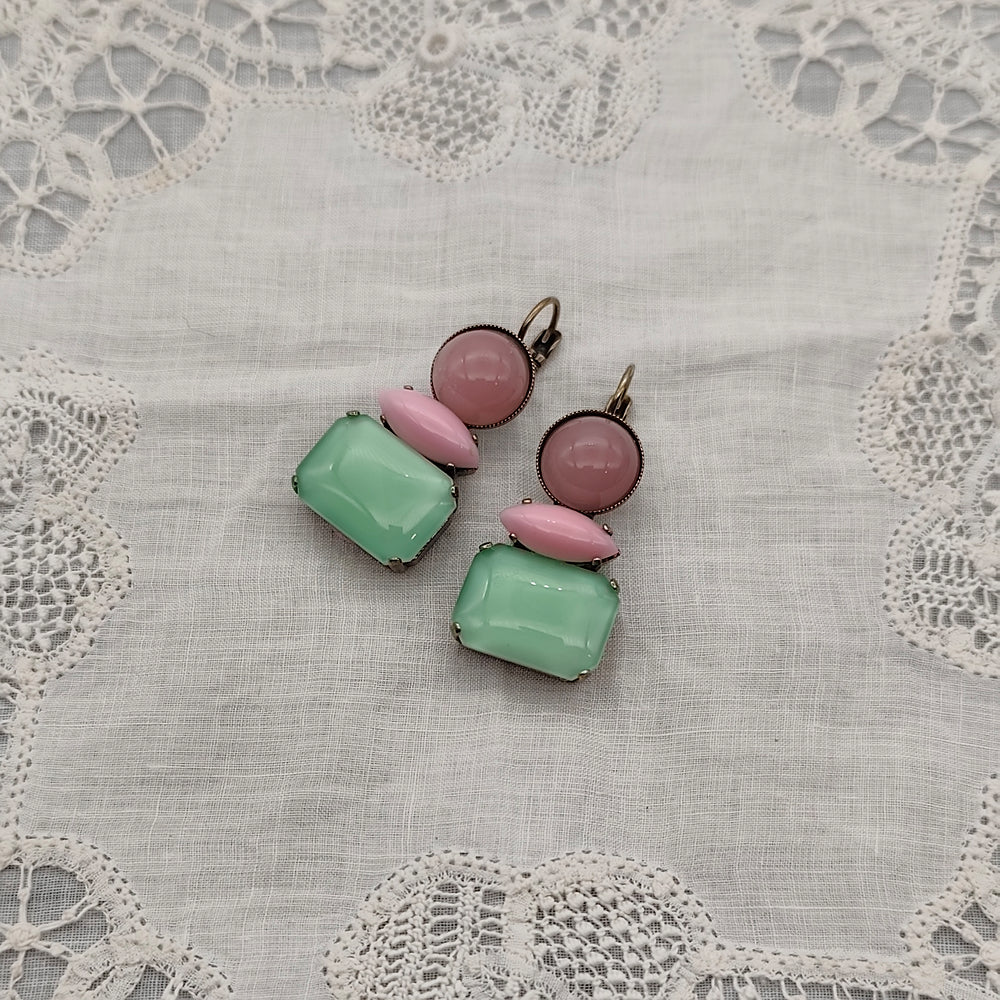 Boucles d'Oreilles Athéna - Fantaisie | Rose et Vert d'eau - Au Bonheur Des Dames Toulouse