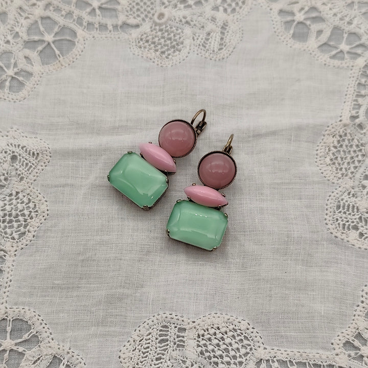 Boucles d'Oreilles Athéna - Fantaisie | Rose et Vert d'eau - Au Bonheur Des Dames Toulouse