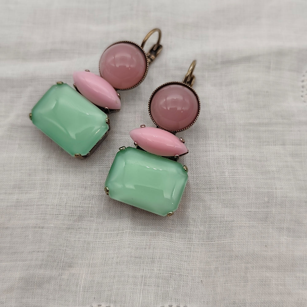Boucles d'Oreilles Athéna - Fantaisie | Rose et Vert d'eau - Au Bonheur Des Dames Toulouse