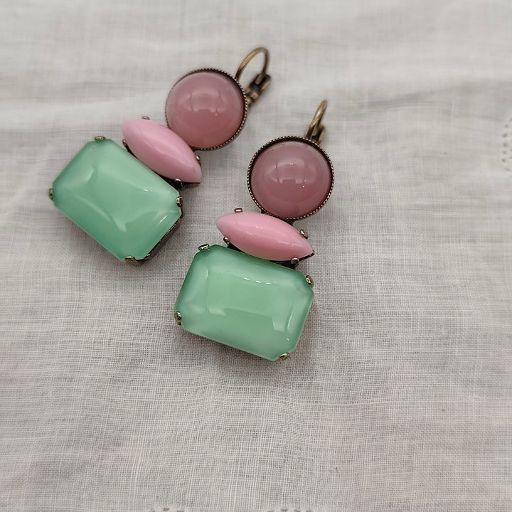 Boucles d'Oreilles Athéna - Fantaisie | Rose et Vert d'eau - Au Bonheur Des Dames Toulouse