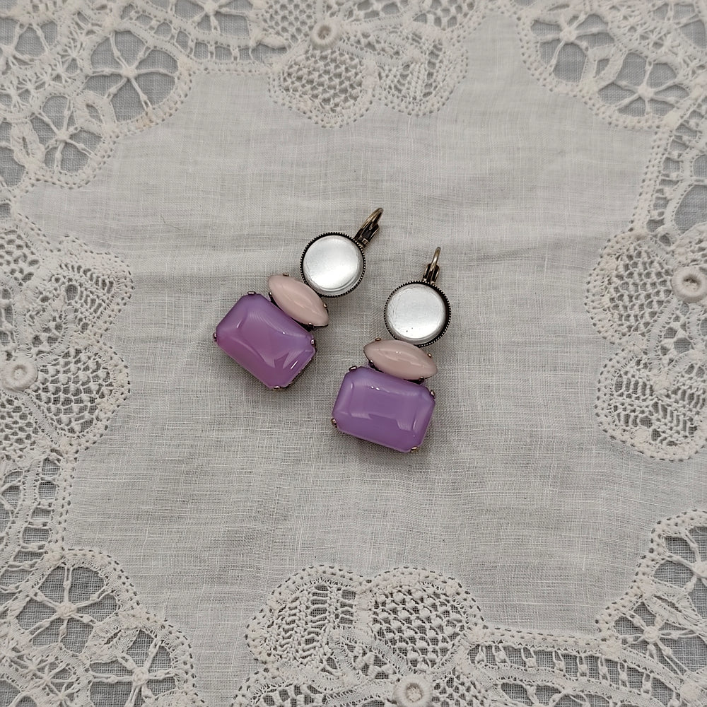 Boucles d'Oreilles Athéna - Fantaisie | Mauve, rose et argenté - Au Bonheur Des Dames Toulouse