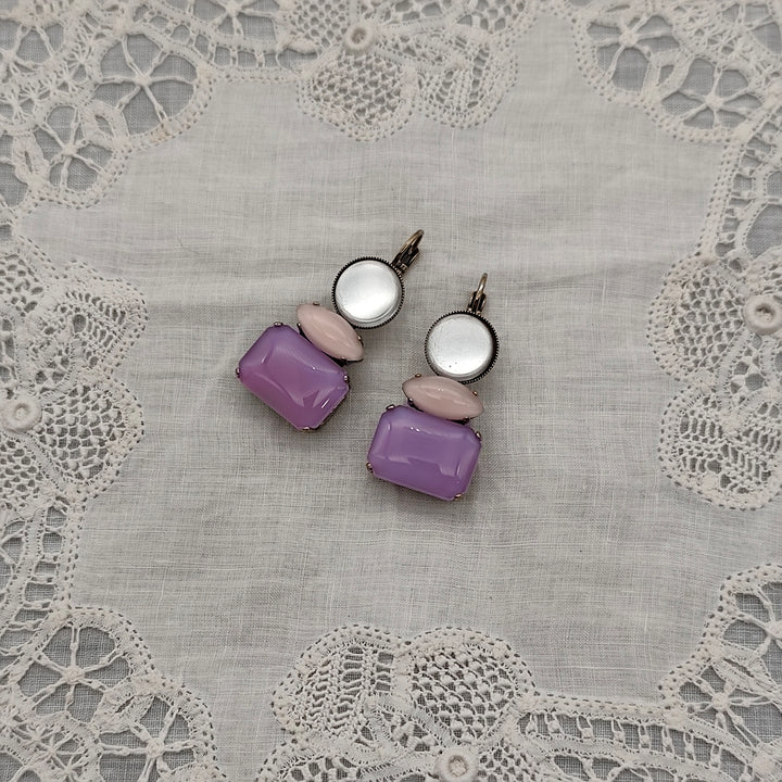 Boucles d'Oreilles Athéna - Fantaisie | Mauve, rose et argenté - Au Bonheur Des Dames Toulouse