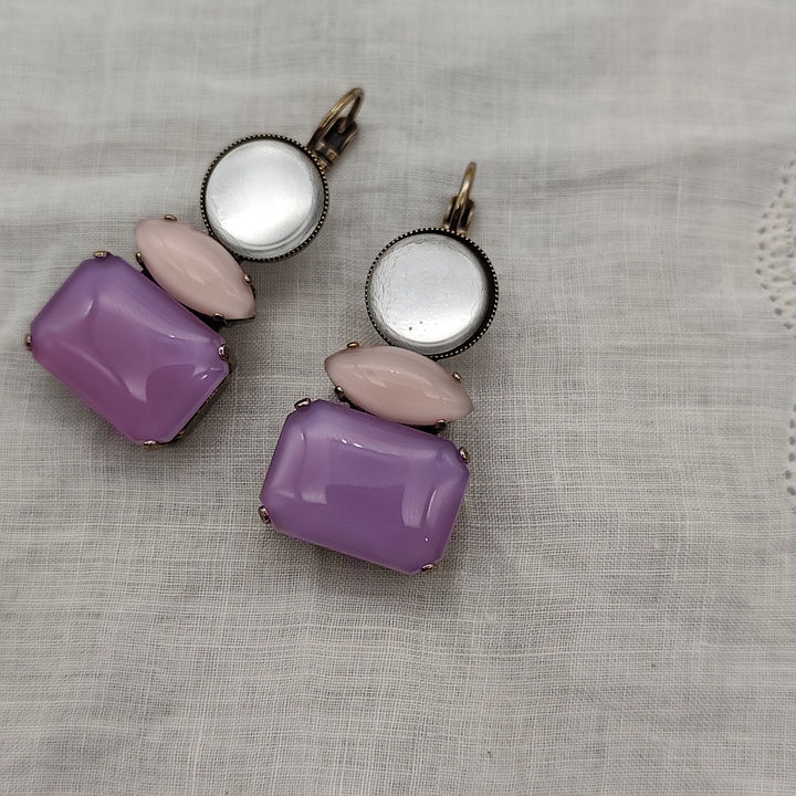 Boucles d'Oreilles Athéna - Fantaisie | Mauve, rose et argenté - Au Bonheur Des Dames Toulouse