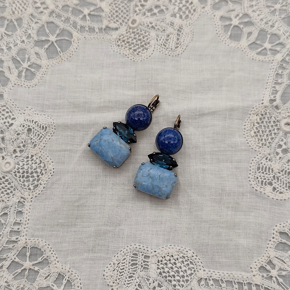 Boucles d'Oreilles Athéna - Fantaisie | Bleu Nuit et Bleu Ciel - Au Bonheur Des Dames Toulouse