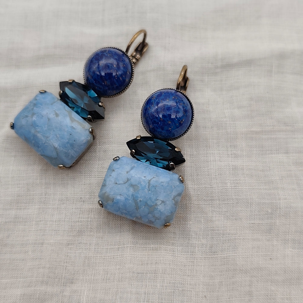 Boucles d'Oreilles Athéna - Fantaisie | Bleu Nuit et Bleu Ciel - Au Bonheur Des Dames Toulouse