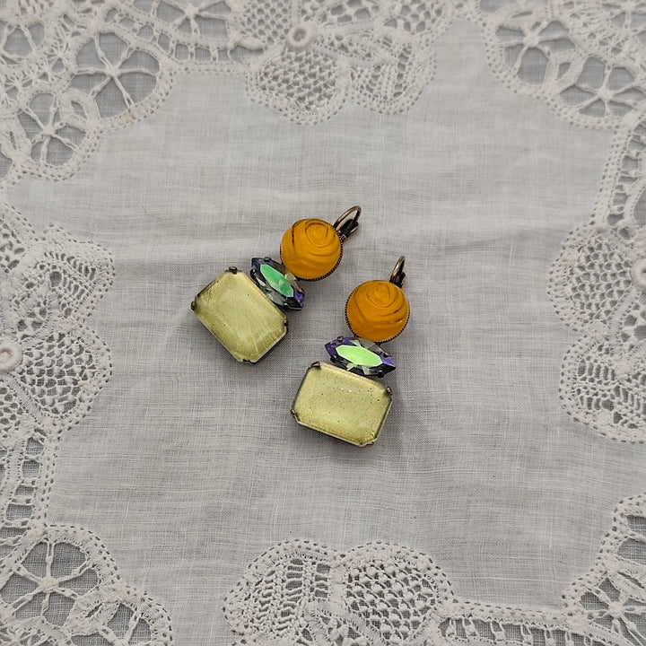 Boucles d'Oreilles Athéna - Fantaisie | Vert et jaune - Au Bonheur Des Dames Toulouse