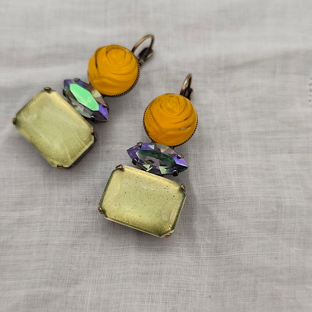 Boucles d'Oreilles Athéna - Fantaisie | Vert et jaune - Au Bonheur Des Dames Toulouse