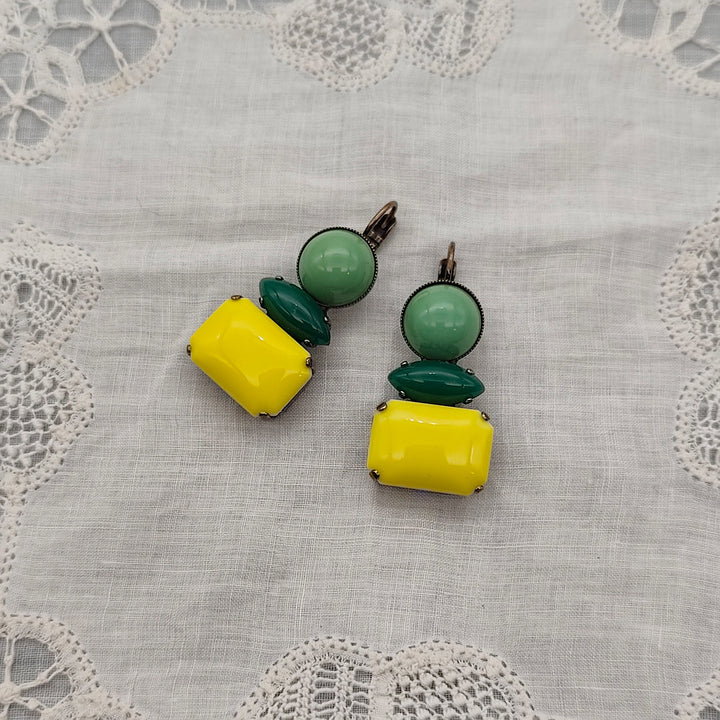 Boucles d'Oreilles Athéna - Fantaisie | Vert foncé et Jaune
