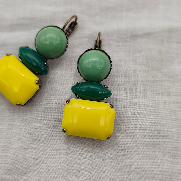 Boucles d'Oreilles Athéna - Fantaisie | Vert foncé et Jaune