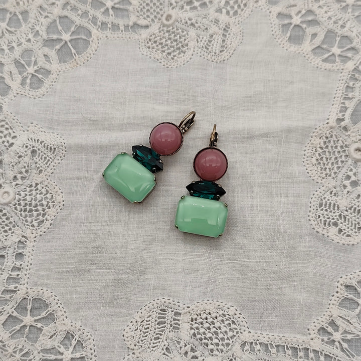Boucles d'Oreilles Athéna - Fantaisie | Vert d'eau et Mauve