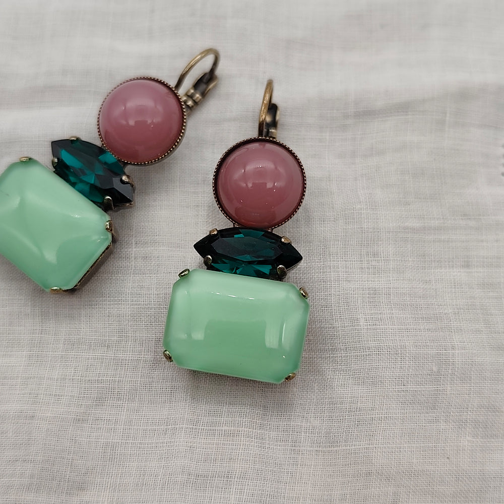 Boucles d'Oreilles Athéna - Fantaisie | Vert d'eau et Mauve