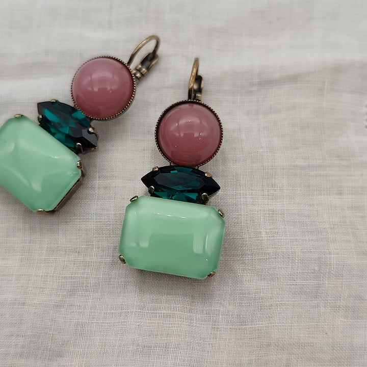 Boucles d'Oreilles Athéna - Fantaisie | Vert d'eau et Mauve