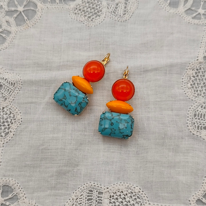 Boucles d'Oreilles Athéna - Fantaisie | Turquoise, rouge et orange