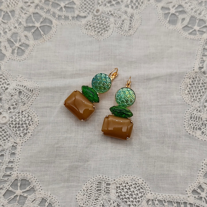 Boucles d'Oreilles Athéna - Fantaisie | Marron et Vert
